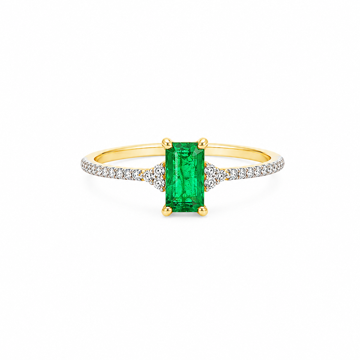 Mini Emerald and Pavé Diamond Ring
