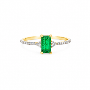 Mini Emerald and Pavé Diamond Ring