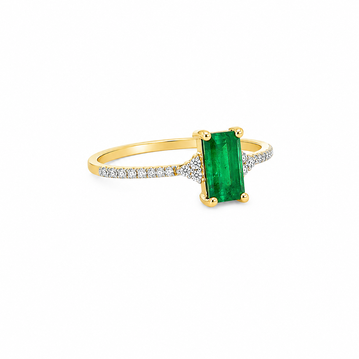 Mini Emerald and Pavé Diamond Ring