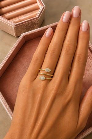 Omega Coiled Wrap Ring with Diamond Pavé Ends