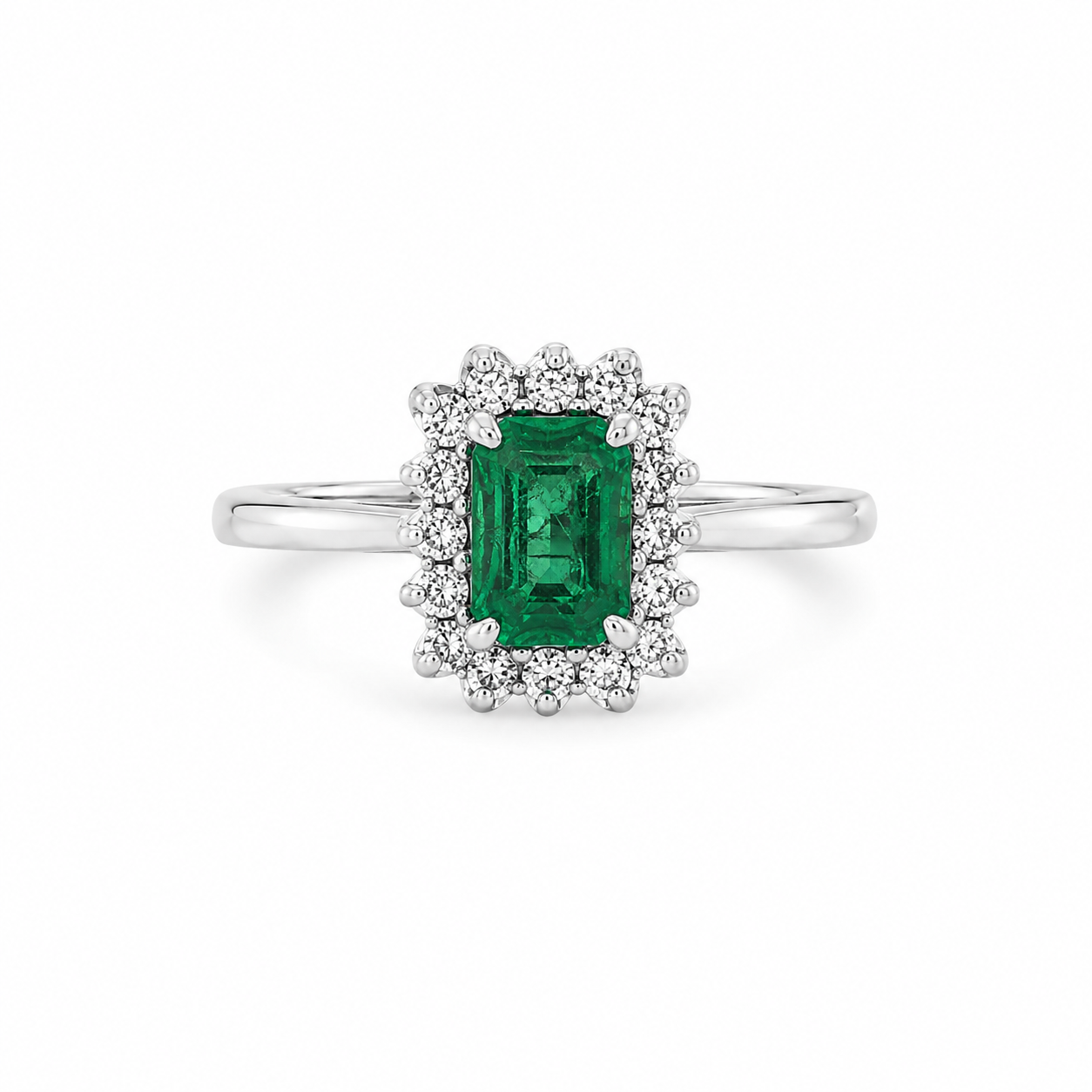 Princess Cut Emerald and Diamond Halo Cocktail Ring