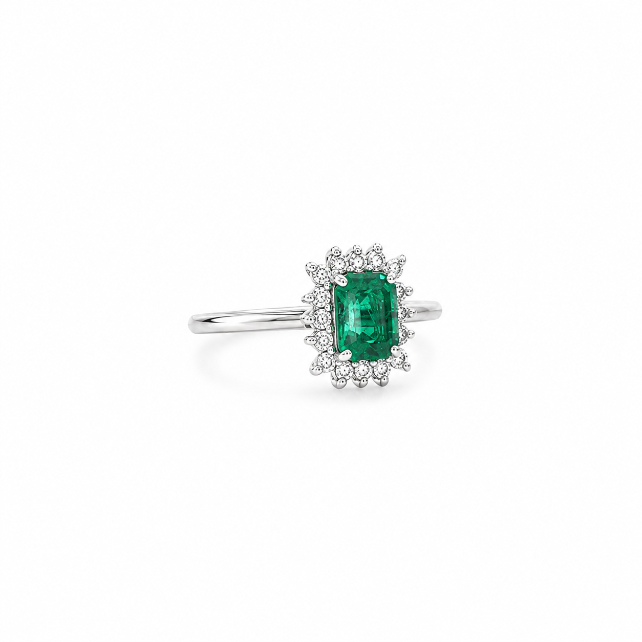Princess Cut Emerald and Diamond Halo Cocktail Ring