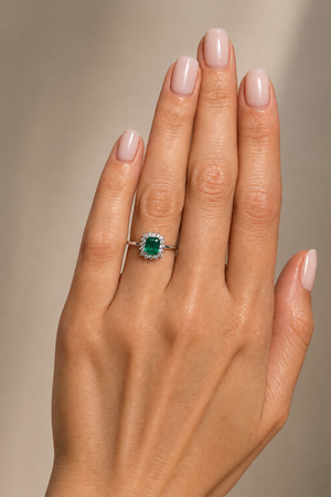 Princess Cut Emerald and Diamond Halo Cocktail Ring