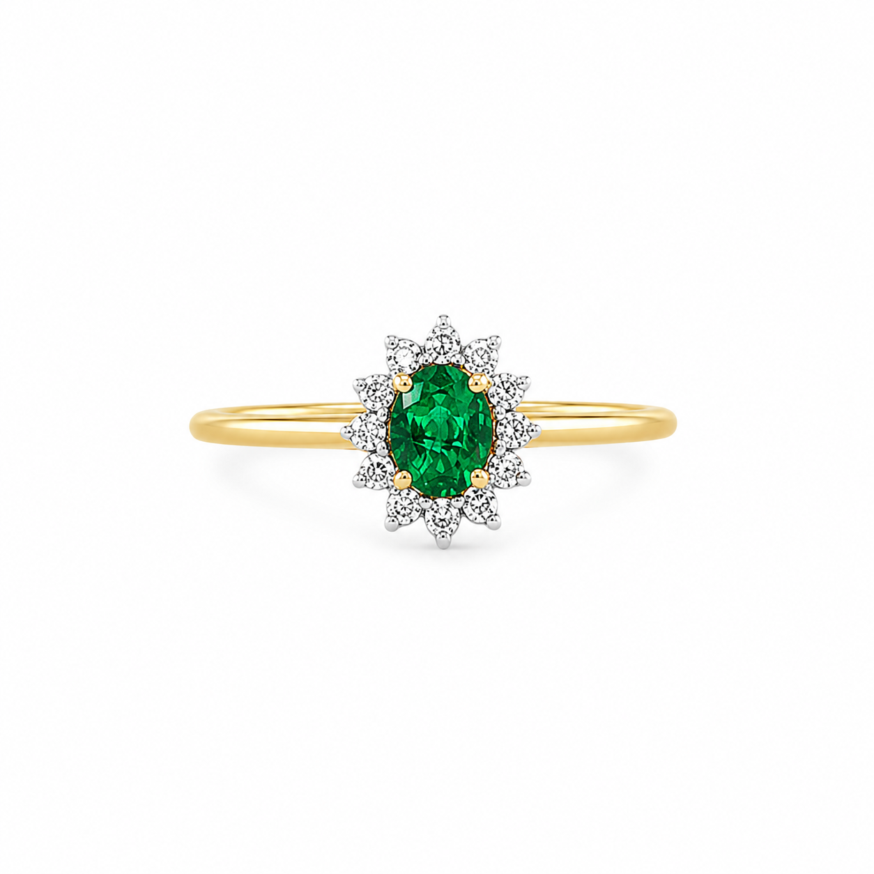 Mini Oval Emerald Ring with Halo Diamonds