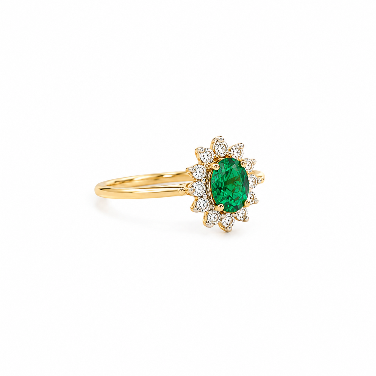 Mini Oval Emerald Ring with Halo Diamonds