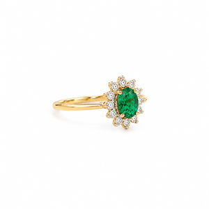 Mini Oval Emerald Ring with Halo Diamonds