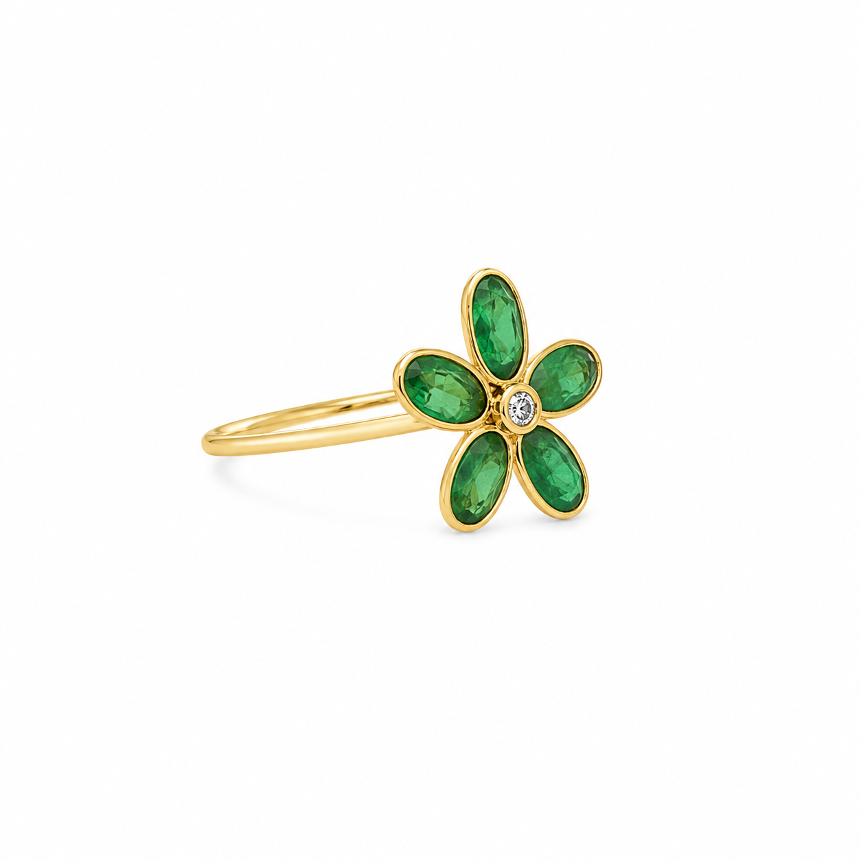 Flower Emerald with Diamond Ring