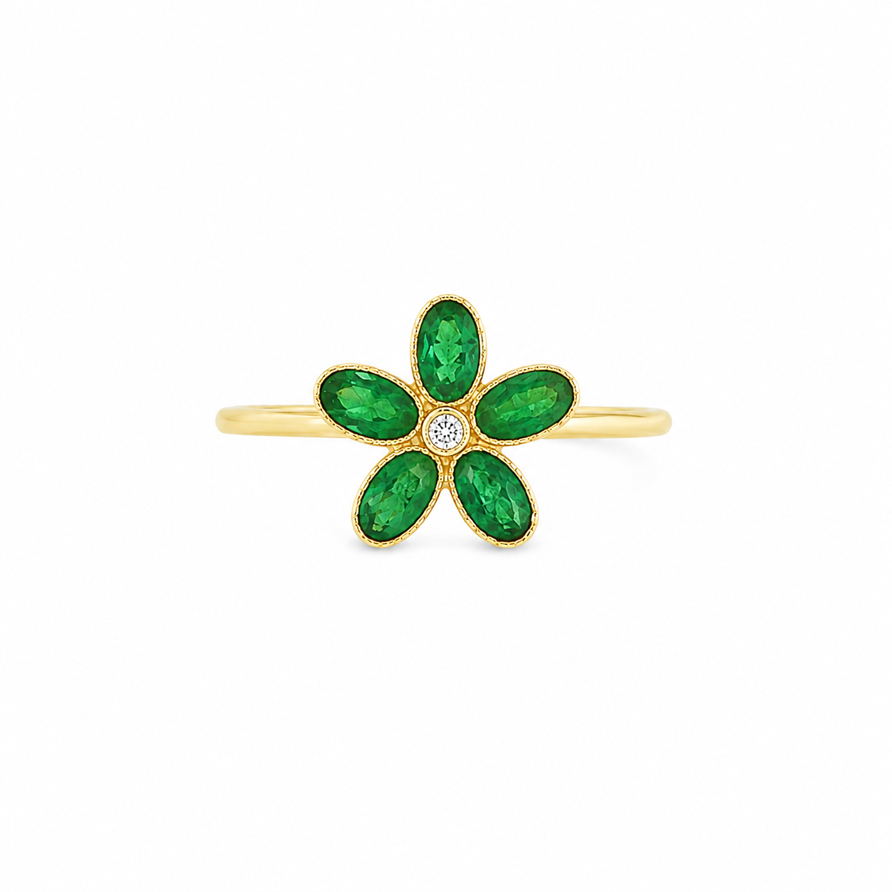 Flower Emerald with Diamond Ring