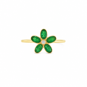 Flower Emerald with Diamond Ring