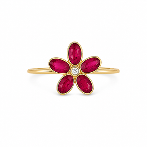 Flower Ruby with Diamond Ring