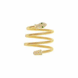 Omega Coiled Snake Ring with Emerald Eyes