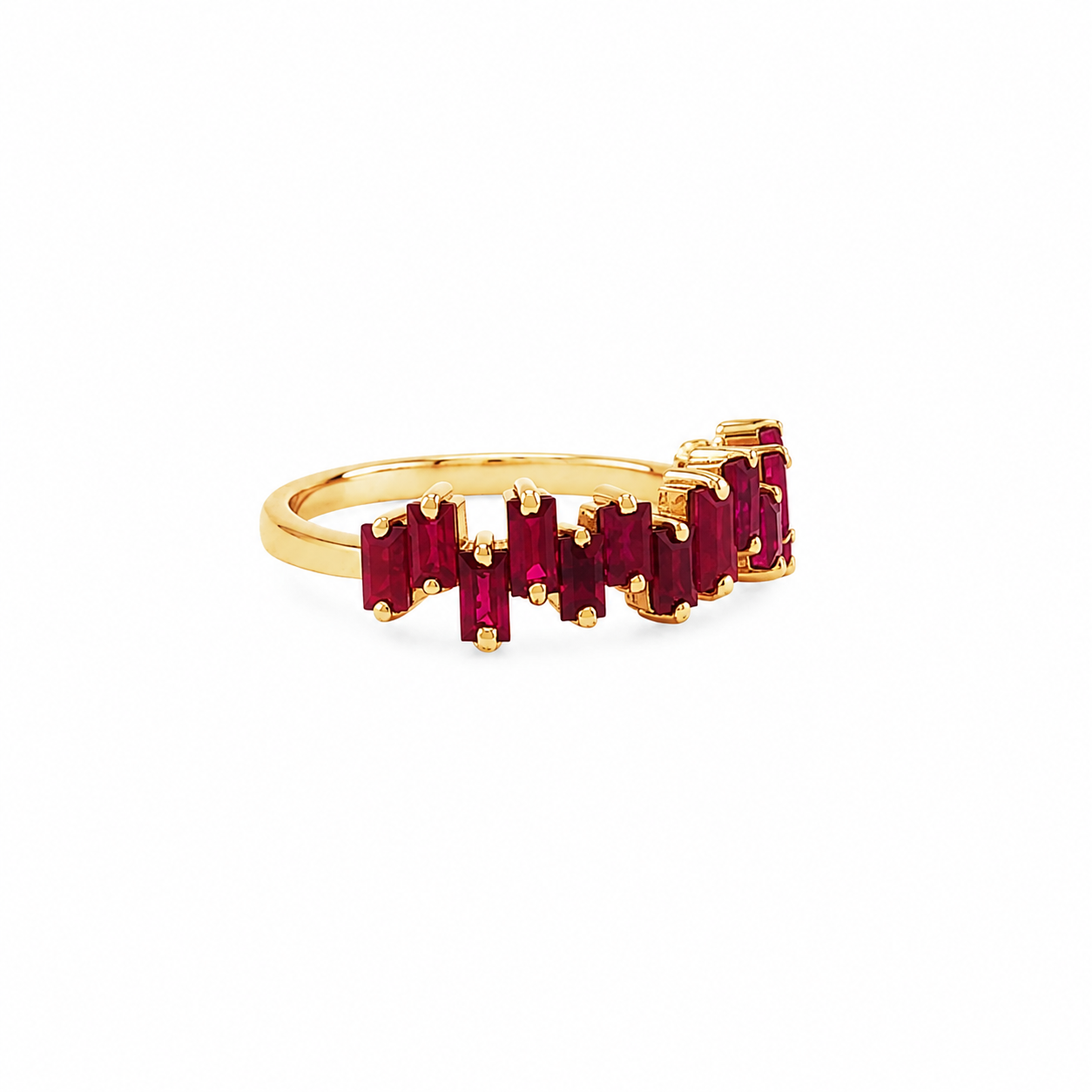 Staggered Baguette Ruby Ring