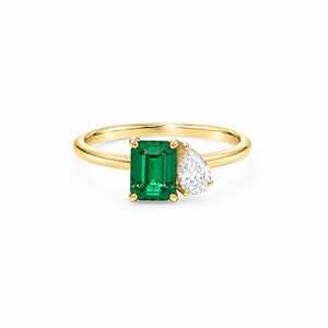 Emerald and Pear Diamond Asymmetric Ring