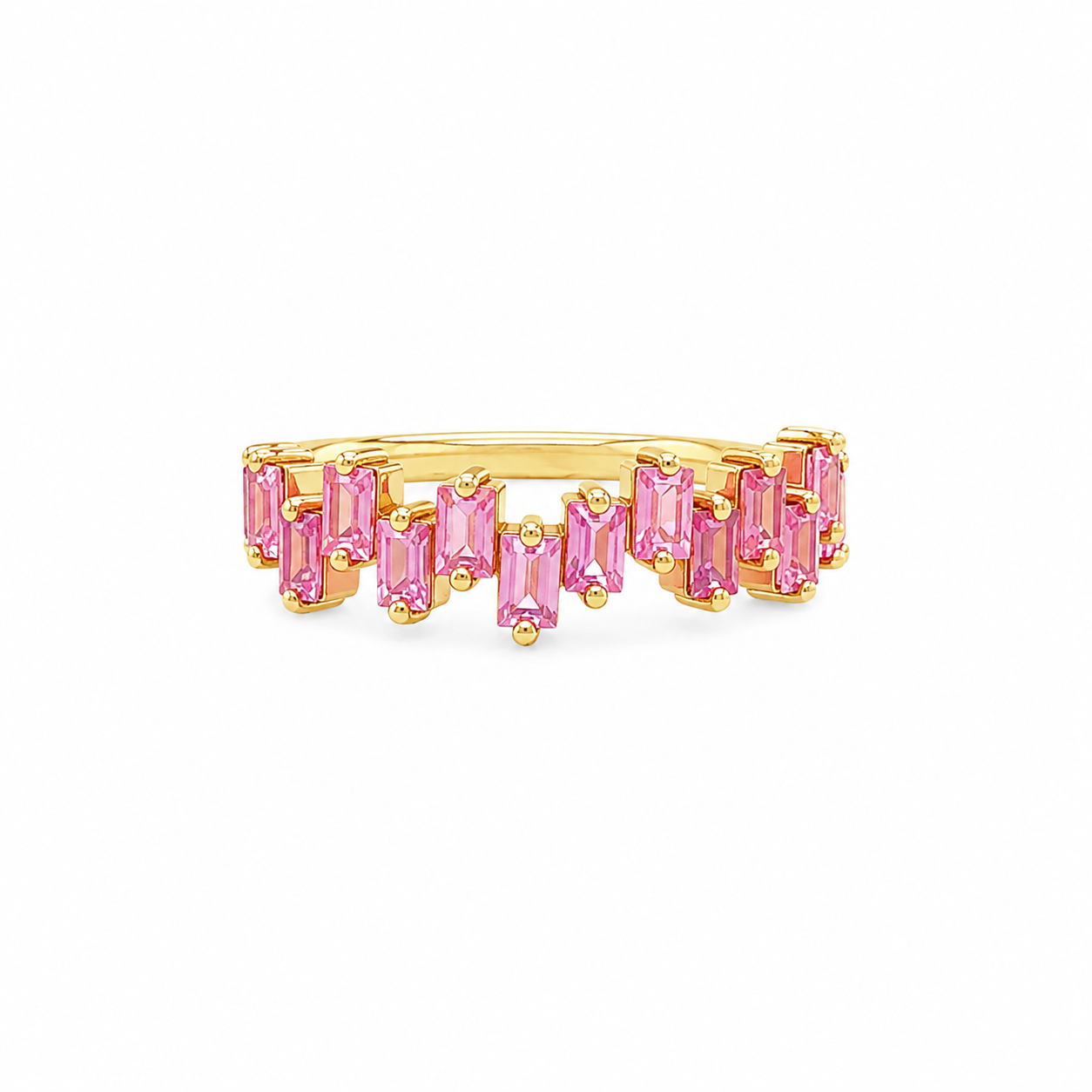 Staggered Baguette Pink Sapphire Ring