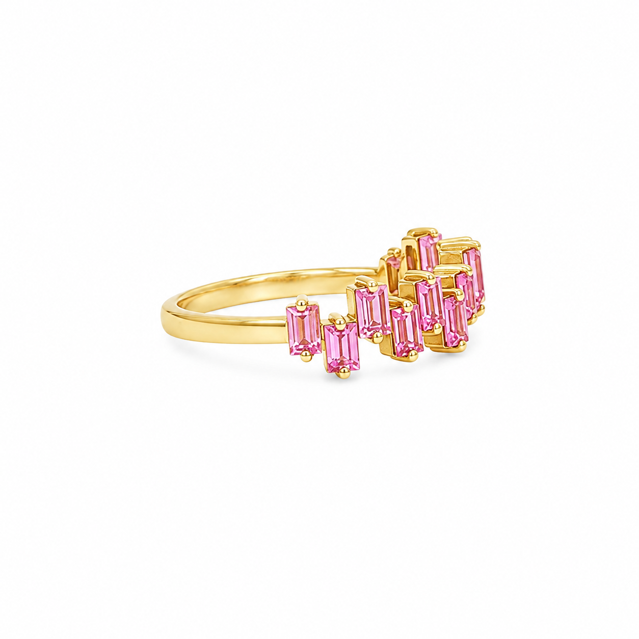 Staggered Baguette Pink Sapphire Ring