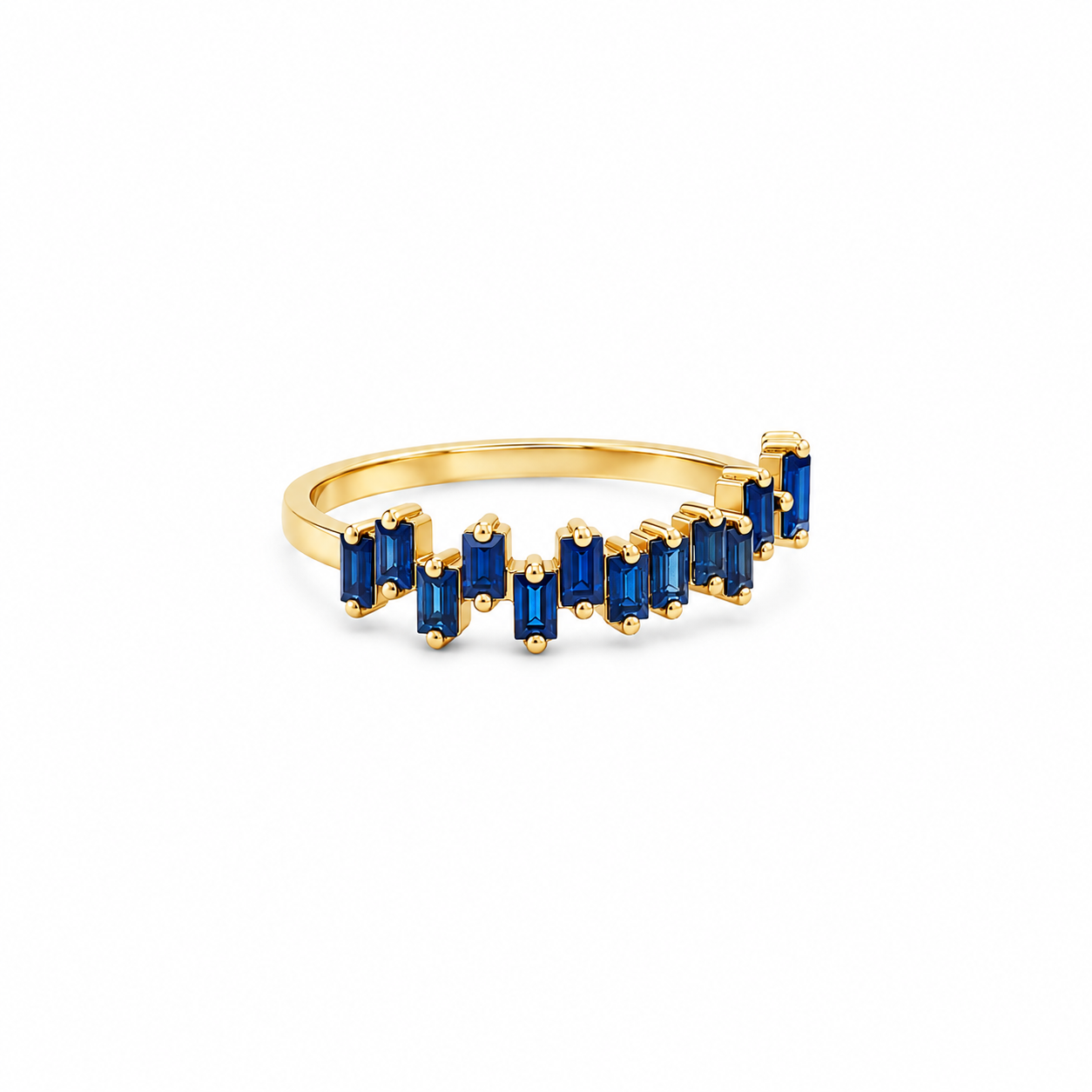 Staggered Baguette Blue Sapphire Ring