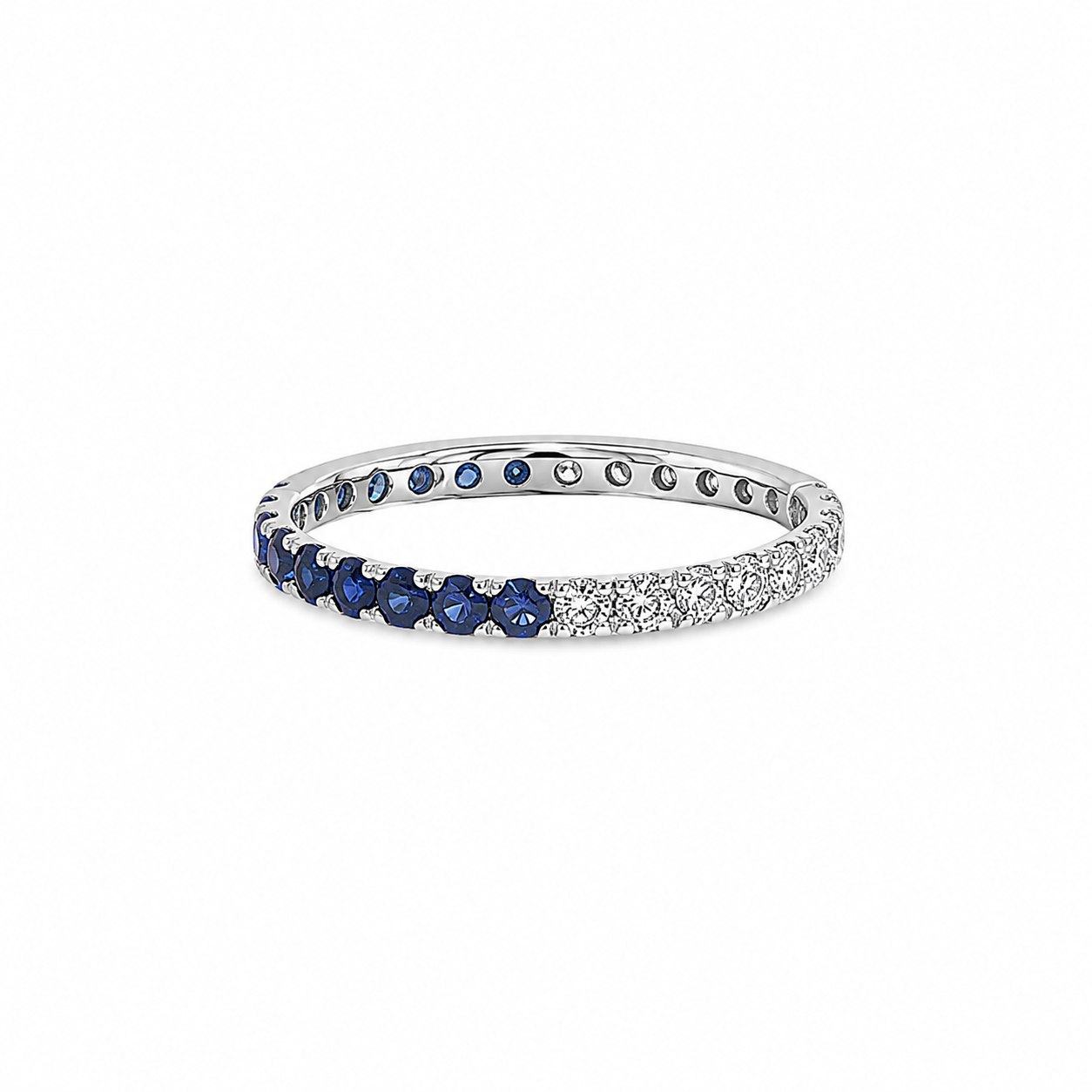 Half Eternity Paved Diamond and Half Blue Sapphire Ring