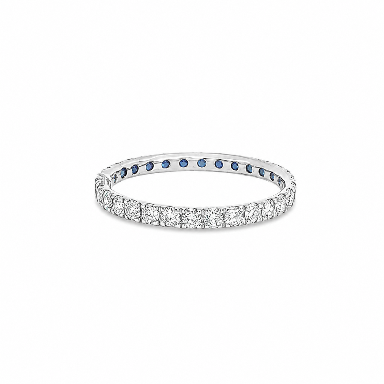 Half Eternity Paved Diamond and Half Blue Sapphire Ring