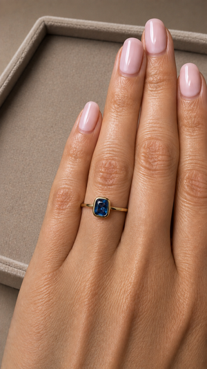 Blue Sapphire Bezel Solitaire Ring