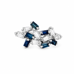 Baguette Diamond and Blue Sapphire Cluster Cocktail Ring