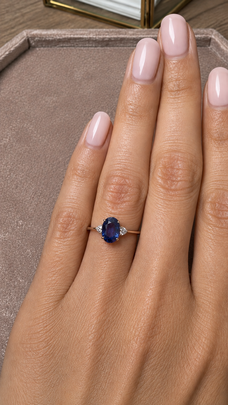 Oval Blue Sapphire and Six-Stone Diamond Cocktail Ring