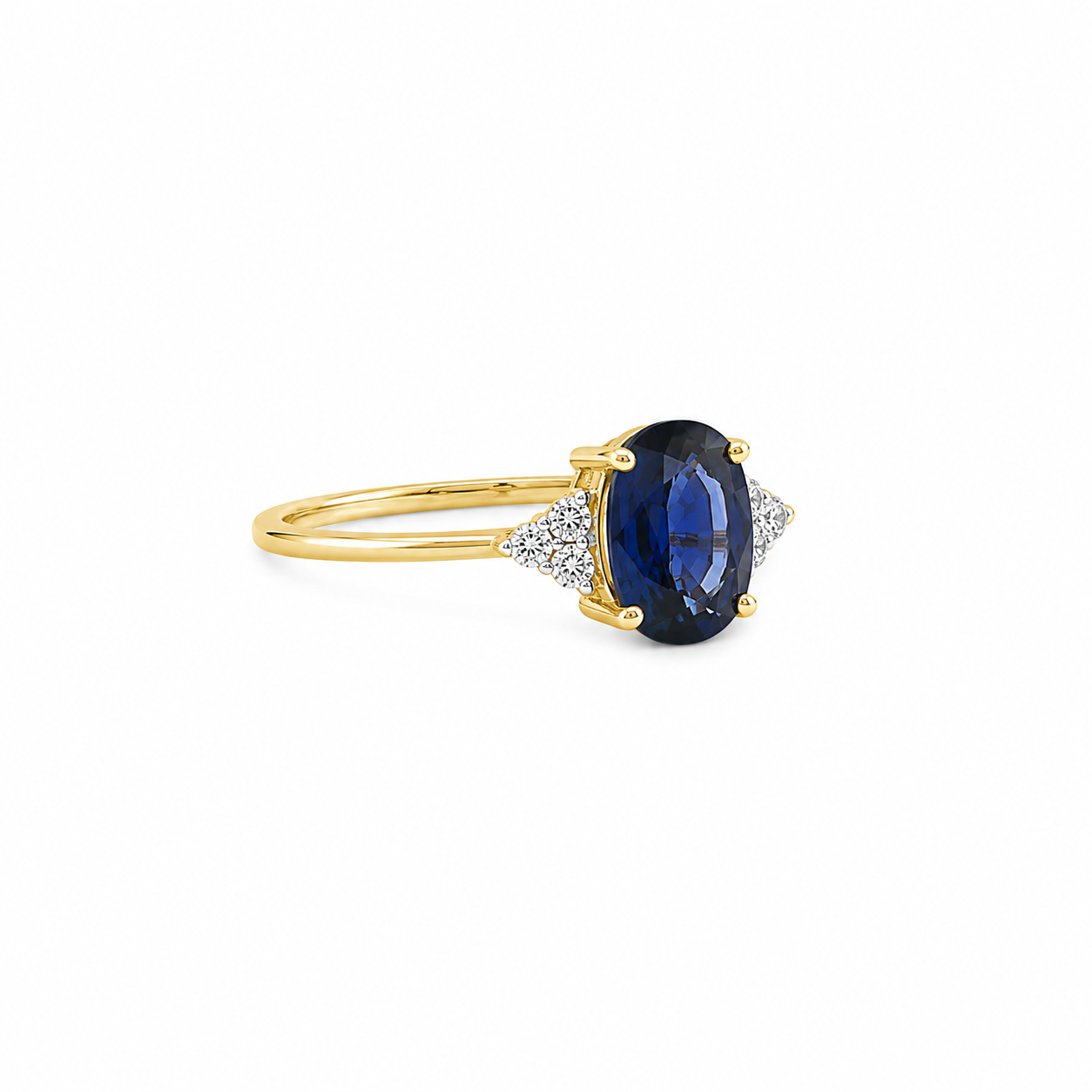 Oval Blue Sapphire and Six-Stone Diamond Cocktail Ring