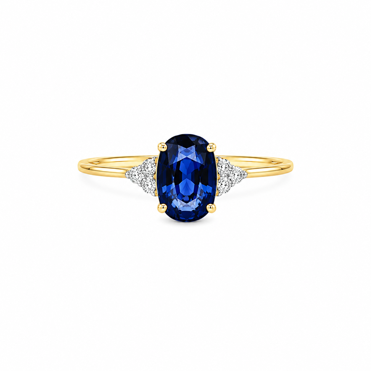 Oval Blue Sapphire and Six-Stone Diamond Cocktail Ring