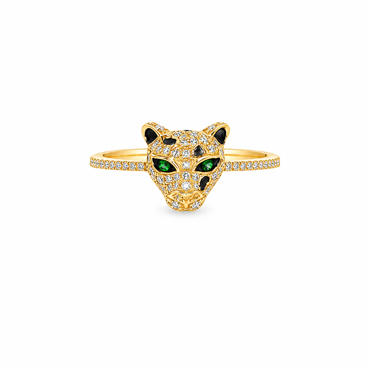Panther Diamond Ring with Emeralds
