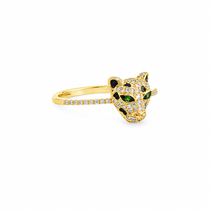 Panther Diamond Ring with Emeralds