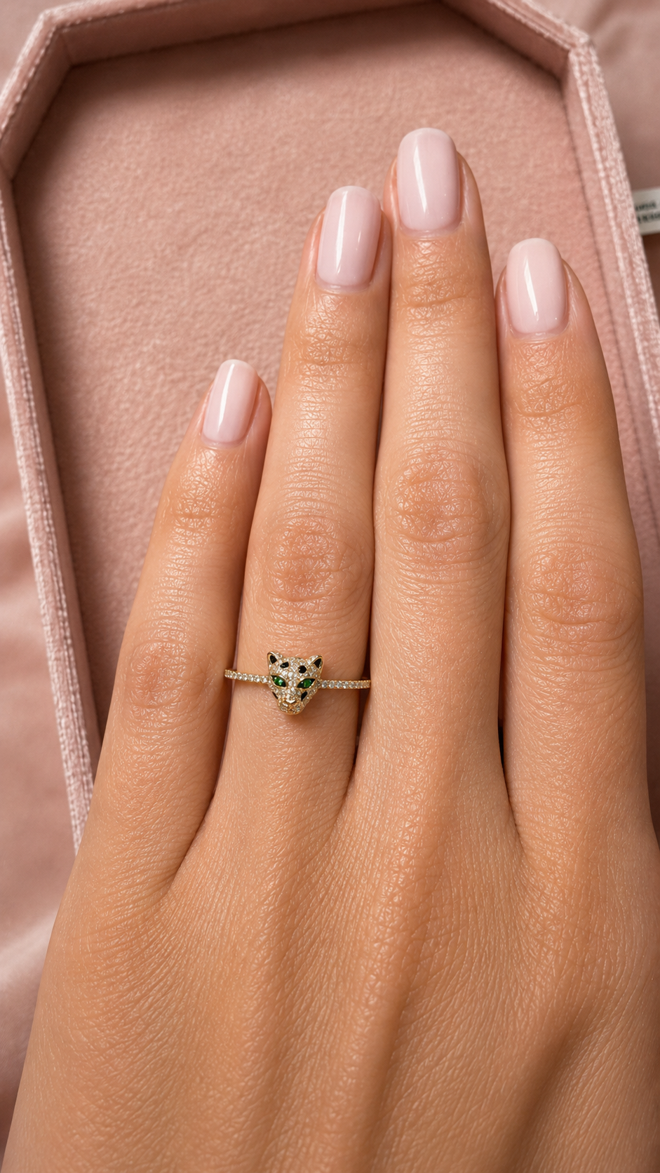 Panther Diamond Ring with Emeralds