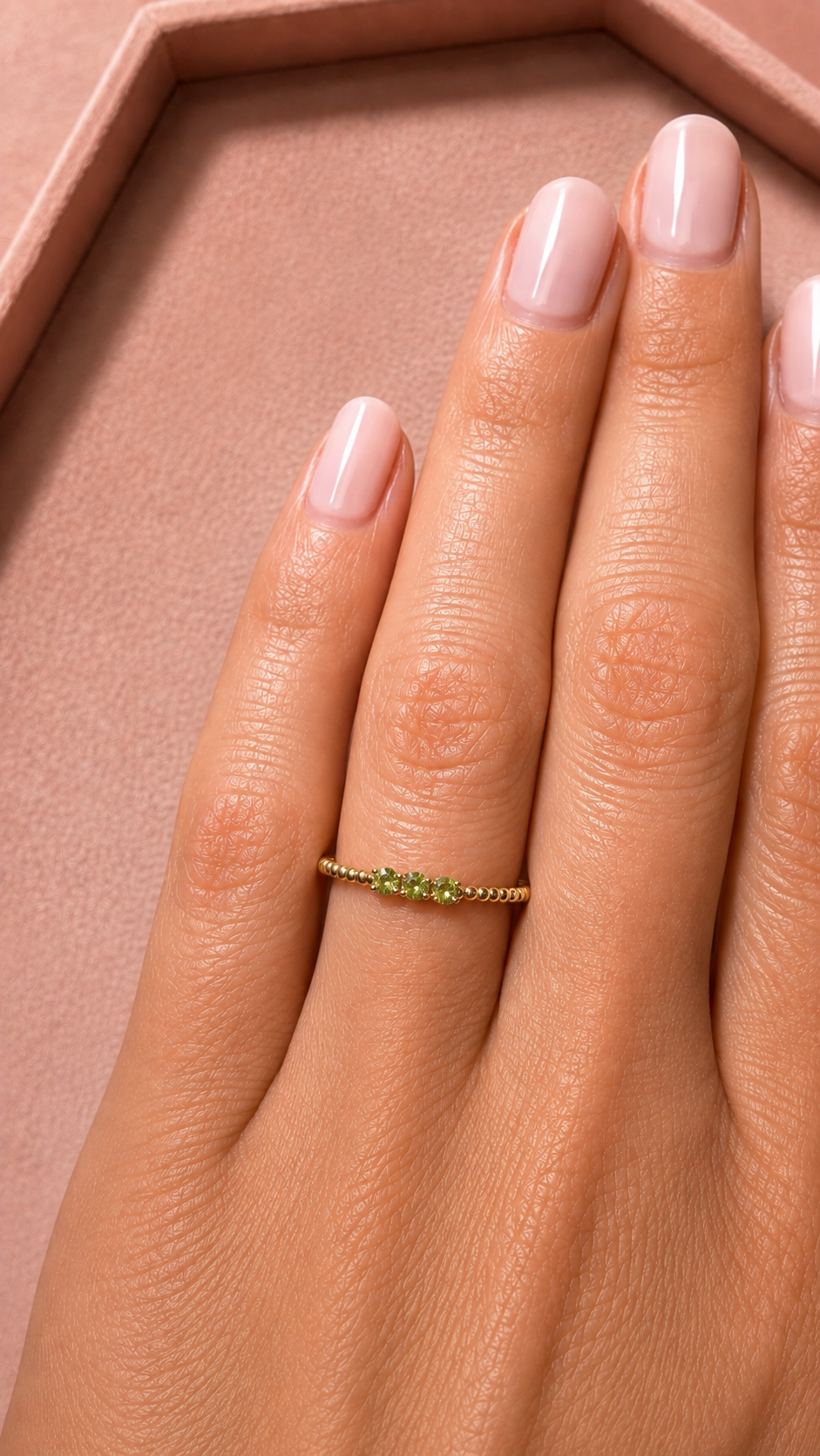 Three-Stone Peridot Beaded Stackable Ring