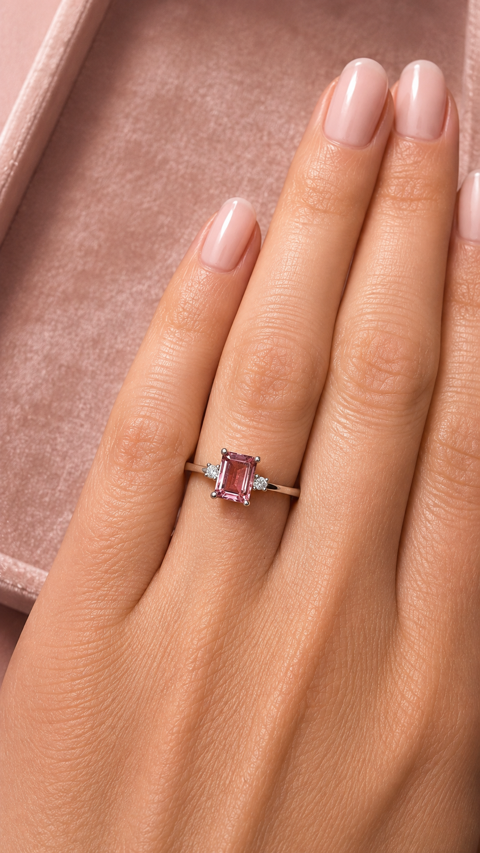 Emerald-Cut Pink Tourmaline and Diamond Ring