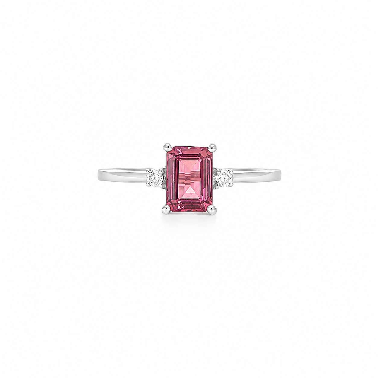Emerald-Cut Pink Tourmaline and Diamond Ring