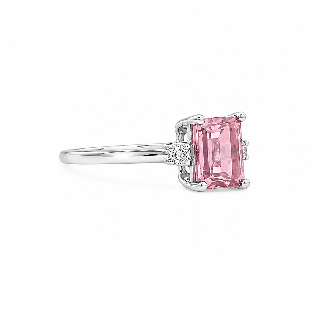 Emerald-Cut Pink Tourmaline and Diamond Ring