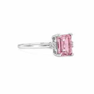 Emerald-Cut Pink Tourmaline and Diamond Ring