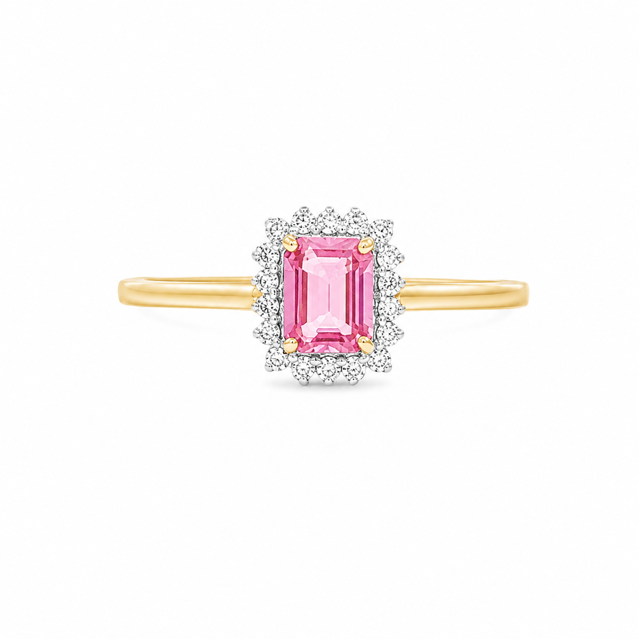Princess Cut Pink Sapphire Ring with Halo Diamonds