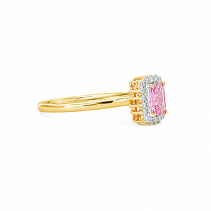 Princess Cut Pink Sapphire Ring with Halo Diamonds