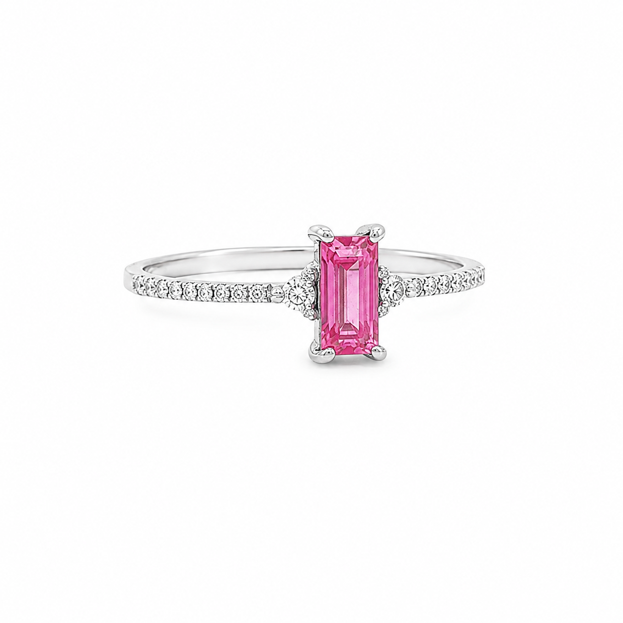 Emerald Cut Pink Sapphire with Diamonds Ring