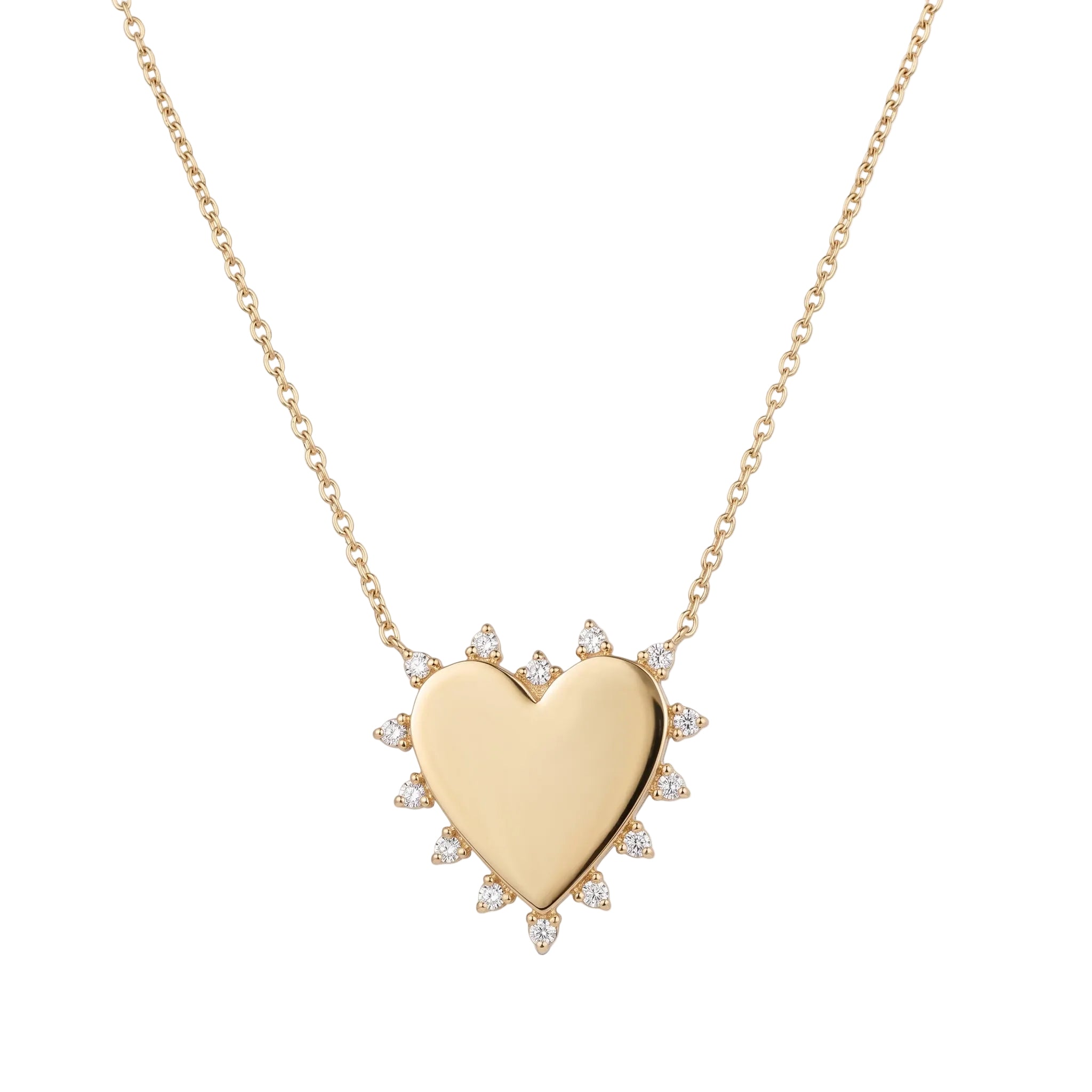 Diamond-Accented Yellow Gold Heart Charm Necklace