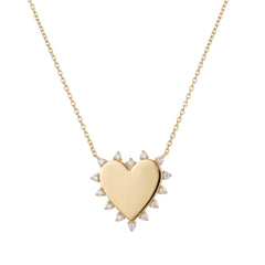 Diamond-Accented Yellow Gold Heart Charm Necklace