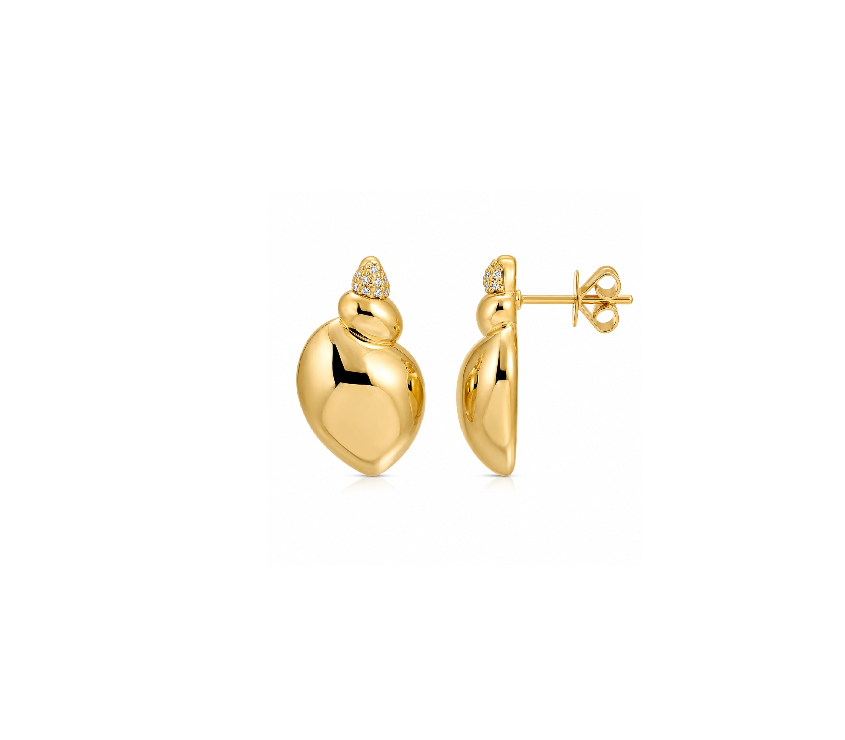 Diamond Accented Seashell Stud Earrings