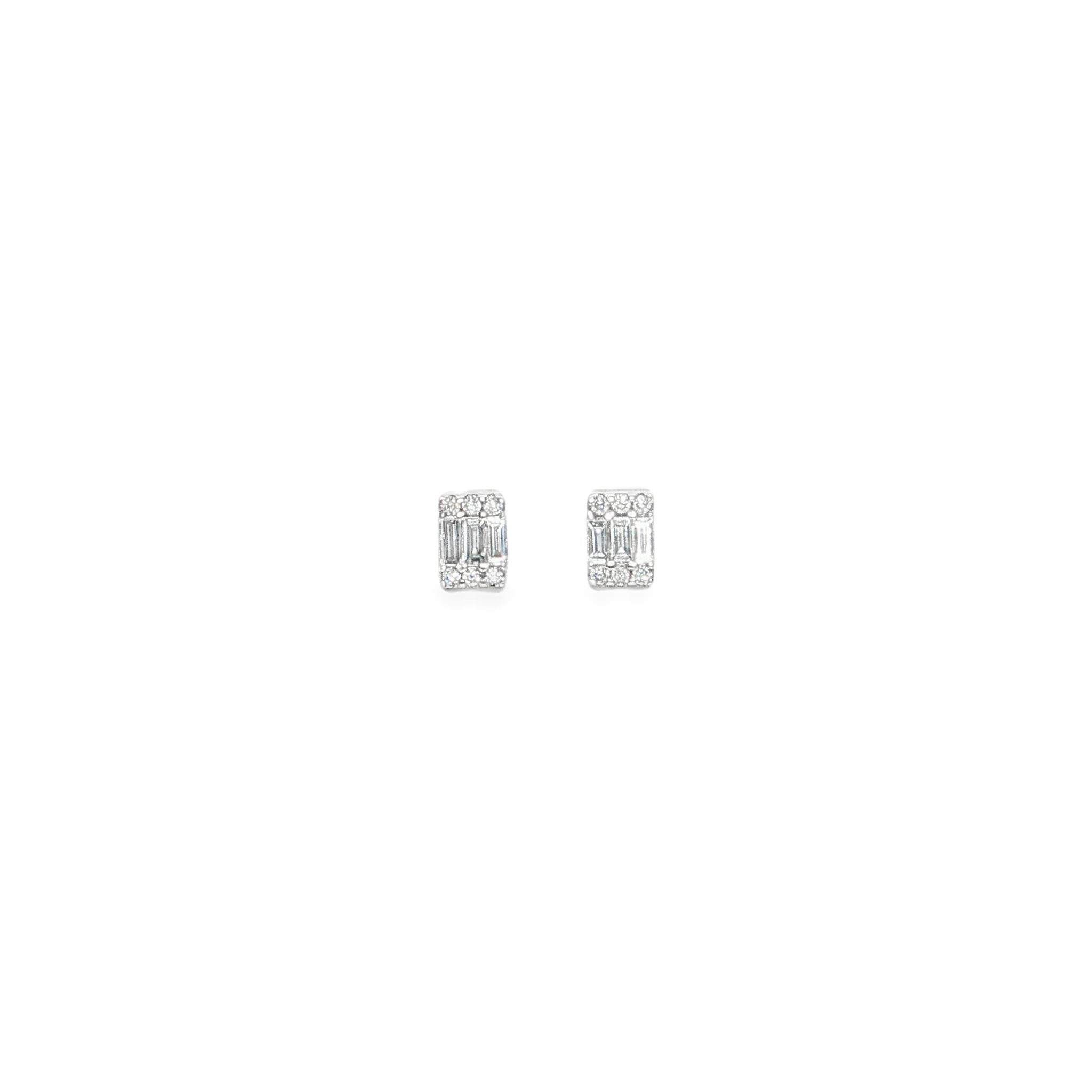 Diamond Illusion Baguette and Round Diamond Stud Earrings