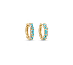 Double Row Turquoise and Diamond Huggies