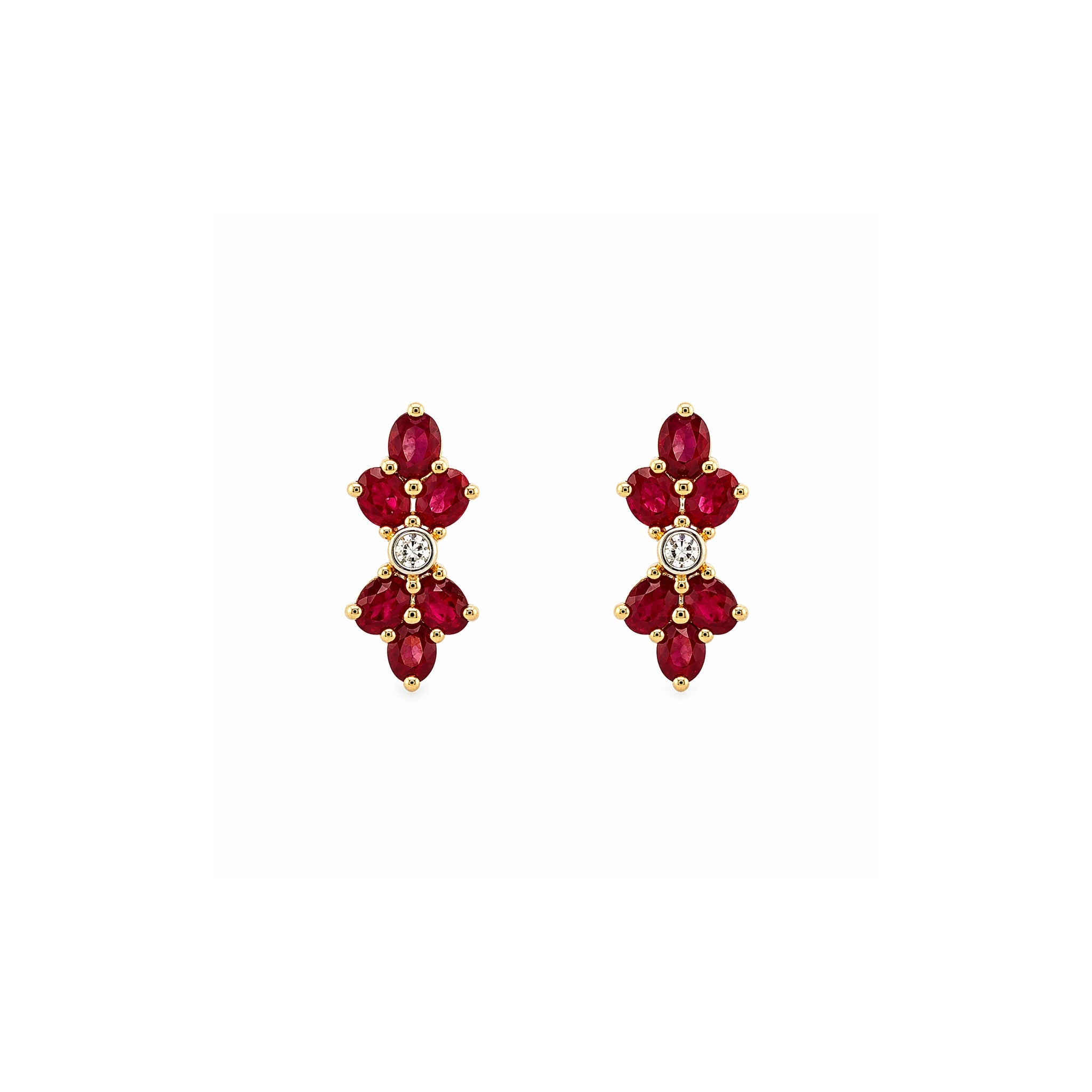 Double Ruby Flower Earring with Diamond