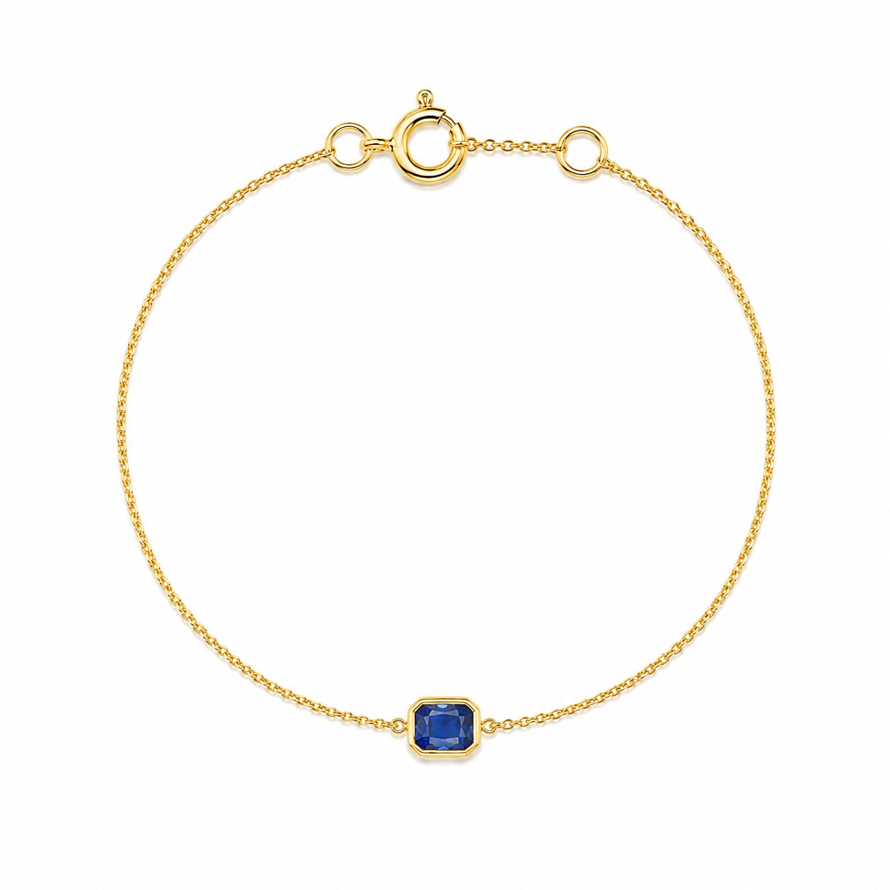 Emerald-Cut Blue Sapphire Bezel Chain Bracelet