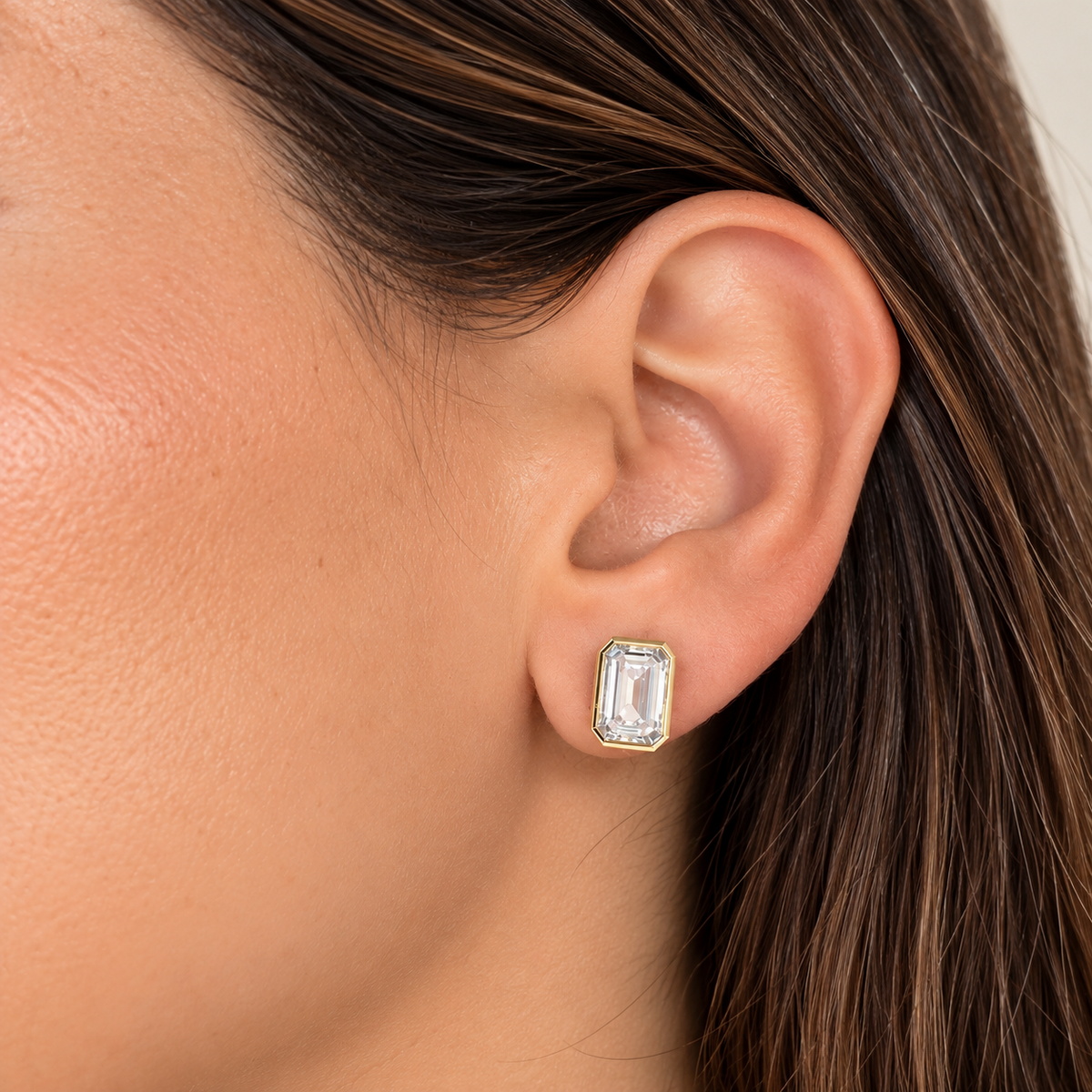 The Emerald-Cut Bezel Studs | 5 CTW Lab-Grown Diamonds in Yellow Gold