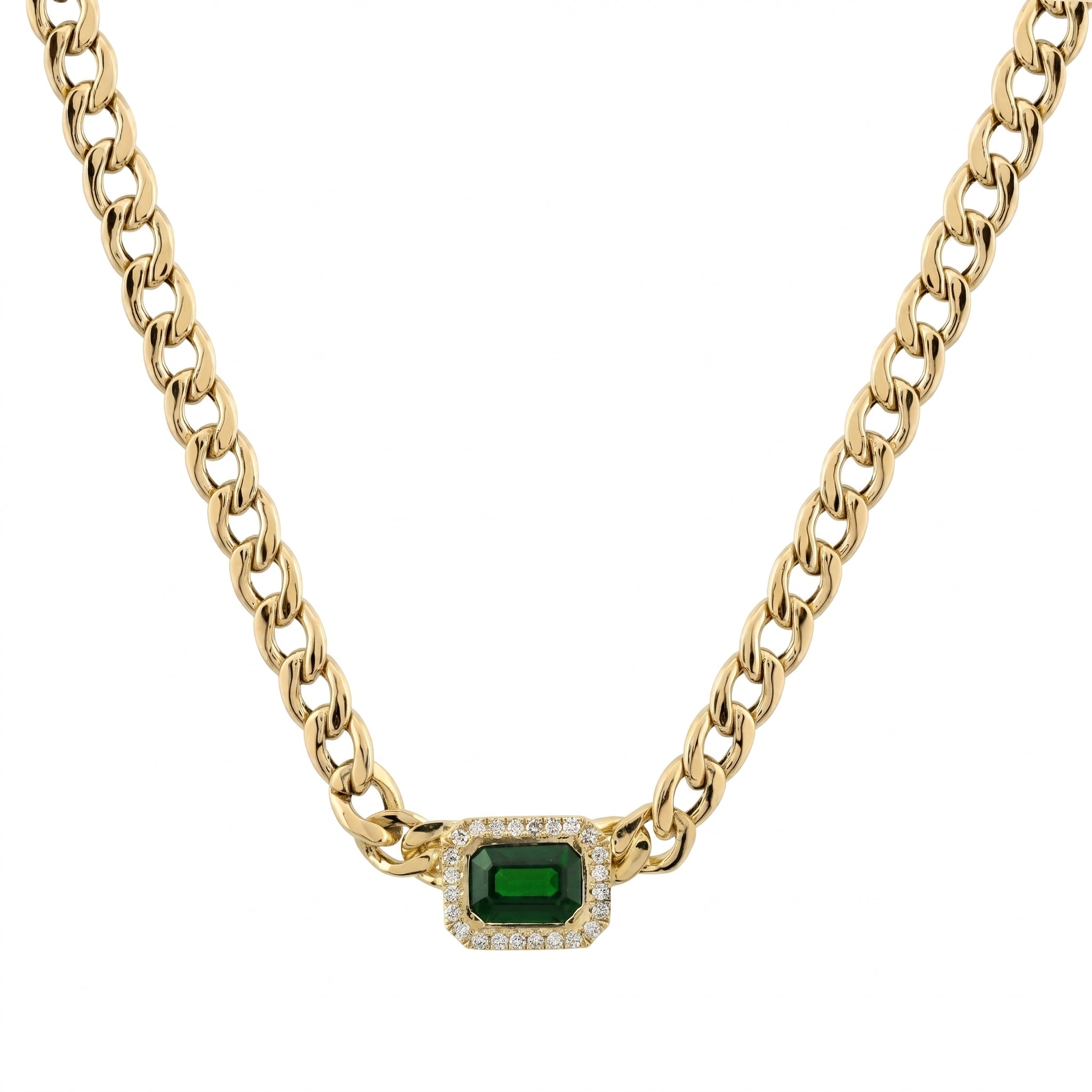 Emerald Cut Emerald Cuban Link Chain
