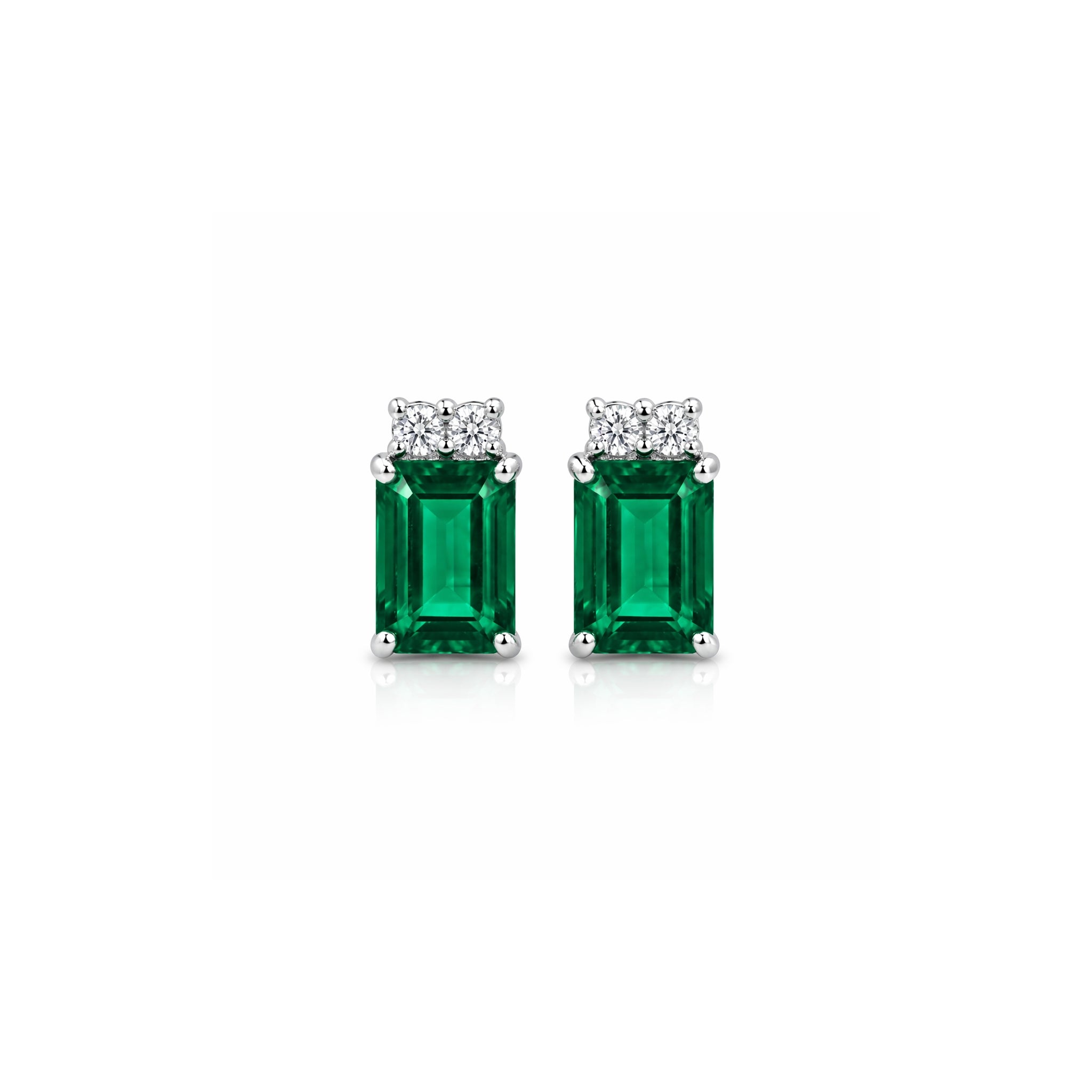 Emerald Cut Emerald Stud with 2 Mini Diamonds