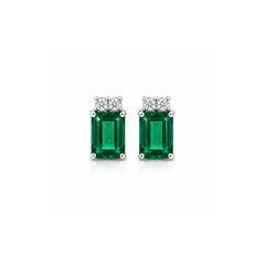 Emerald Cut Emerald Stud with 2 Mini Diamonds