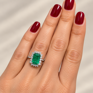 The Emerald Diamond Halo Cocktail Ring